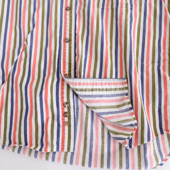 Vintage 90s Eddie Bauer  Blue Coral Stripe Button Down Dress Shirt 100% Cotton M - Picture 6 of 12